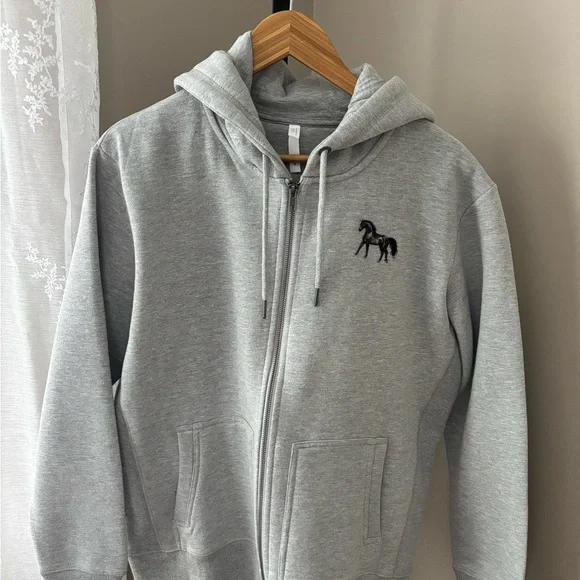Heritage Horse Embroidered Gray Zip-Up Hoodie Organic Cotton NWT Size L - Picture 1 of 5